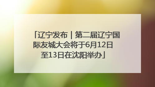 辽宁发布｜第二届辽宁国际友城大会将于6月12日至13日在沈阳举办
